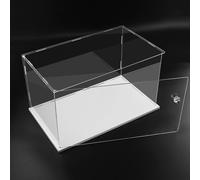 Présentoir en acrylique transparent 1 pièce, support de boîte d'affichage avec Base blanche, avec porte, vitrine de Protection anti-poussière pour objets de collection LW35x35cm