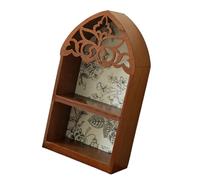 Présentoir en bois arqué, Old color two frame | Profil arqué, dessus découpé ornemental, panneau arrière floral, espaces séparés pour organiser de petites pièces