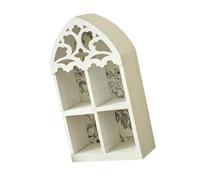 Présentoir en bois arqué, White four frame | Zones d ' affichage supérieure et inférieure, profil arqué, détails de découpe ornementale, espaces séparés