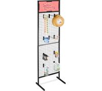 Présentoir en tôle perforée Relaxdays pour la présentation de marchandises, 10 crochets pour blisters, panneau perforé, acier, dimensions : 215 x 65,5 x 44,5 cm, noir