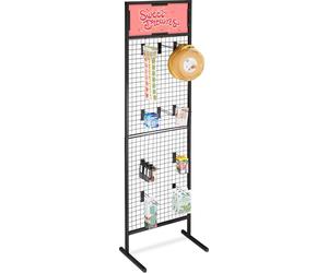 Présentoir en tôle perforée Relaxdays pour la présentation de marchandises, 10 crochets pour blisters, panneau perforé, acier, dimensions : 215 x 65,5 x 44,5 cm, noir