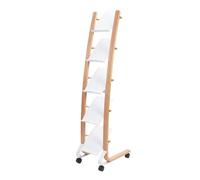 Présentoir Expo Slim mobile sur roulettes pour documents - 5 compartiments A4 - Bois FSC & ABS blanc