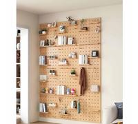 Présentoir grillagé pour la vente au détail, support sur pied à panneau plat, structure métallique mobile autoportante en bois beige perforé - Organisateur mural de 12 mm d'épaisseur pour at