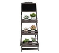 Présentoir pliable pour fruits et pâtisseries - Socle sur pied - Structure en bois - Panneau d'affichage - Mobile - Pliable - Couleur marron foncé et noir