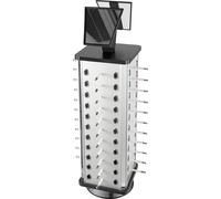 Présentoir pour lunettes - Support pivotant à 360° - Pour 44 paires de lunettes - Avec miroirs - Aluminium - 23 × 86 cm - Max. 10 kg - Noir/argent