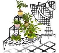 Présentoir pour plantes - TECTAKE - Étagère pour plantes droite AILEEN avec ornements et design en éventail, 60 x 60 x 60 cm - Noir