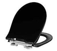 Pressalit Projecta D Solid Pro WC siège 1004111-DG4925 avec couvercle, abaissement automatique, polygiene noir, charnière combinée DG4, acier inoxydable