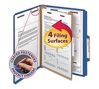 Pressboard Classification Folders, Letter, Four-Section, Dark Blue, 10/Box