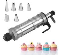 Presse à gâteau RVS Presse à pâtisserie Outil de décoration de gâteau avec 6 embouts pour les cupcakes Décorer les gâteaux Presse à biscuits DIY