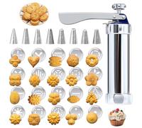 Presse à pâtisserie en acier inoxydable | Seringue à pâtisserie avec 20 pochoirs et 8 douilles, seringue à pâte, presse à biscuits, machine professionnelle pour