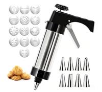 Presse à pâtisserie pour pâtisseries en acier inoxydable, gadgets pour la cuisson de biscuits avec 8 types de buses et 13 rondelles à motifs, machine à pâtisserie en acier inoxydable pour la