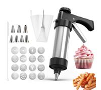 Presse à pâtisserie professionnelle en acier inoxydable avec 16 pochoirs, 8 douilles et poches à douille pour gâteaux, biscuits, desserts