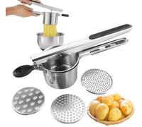 Presse à pommes de terre en acier inoxydable Unyqoos® avec 3 plaques interchangeables et poignées en silicone – Presse de cuisine pour purée de pommes de terre, légumes, spätzle et aliments pour bébés