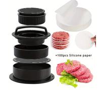 Presse à viande manuelle polyvalente, machine à galettes de hamburger avec papier à hamburger 100P pour barbecue, curseurs antiadhésifs pour hamburgers faits maison parfaits