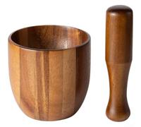 Presse-ail en bois d'acacia avec mortier - Kit manuel en bois pour ail & - Ustensile de cuisine robuste pour écraser les épices et les noix