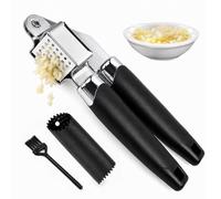 Presse-ail Inox de Cuisine Professionnelle avec Éplucheur et Brosse, Ecrase Ail et Gingembre, Hachoir à Ail Convivial, Facile à Nettoyer et Durable