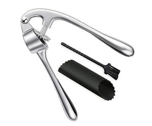 Presse Ail Inox Set - Perçage Uniforme pour Pâte Fine, Ecrase Ail Lavable en Lave-Vaisselle, Presse-Ail Facile À Nettoyer, avec Epluche Ail et Brosse de Nettoyage