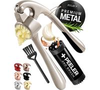 Presse-ail premium Zulay Kitchen - Comprend un éplucheur en silicone et une brosse de nettoyage - Ensemble de 3 outils de hachage - Broyeur avec poignée facile à presser (Argent)