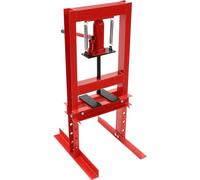 Presse d'atelier hydraulique - 6 t - course 125 mm - plage de travail 0-28 cm - hauteur réglable - manuelle - acier au carbone - avec plaques de pressage - rouge
