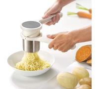 Presse-purée en acier inoxydable blanc et gris pour réduire les pommes de terre en purée