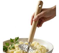 Presse-purée manuel en acier inoxydable antidérapant avec poignée en bois 1 | Presse-purée en métal pour haricots, légumes, fruits, avocat, citrouille, viande, maison, salle à manger