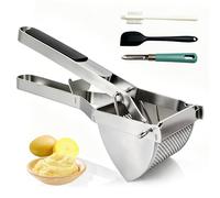 Presse Puree Manuel en Inox Détachable Presse Purée, Presse Purée avec Poignée en Silicone, Avec Éplucheur, Brosse et Grattoir, Idéal pour Légumes, Fruits et Aliments Professional Potato Ricer