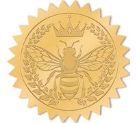 PRESSINART 100 Autocollants Abeille Or Relief Scellés Dorés Motif Abeilles Effet Feuille Métallique Plastique Auto Adhésif 2 Pouce Décoration Médaillon pour Enveloppes Certificats Invitations Mariage