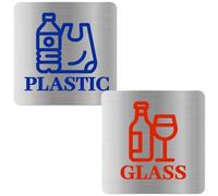 PRESSINART 2 Autocollants de Recyclage en Verre 2 Styles pour Poubelle 6.5 Pouces Panneaux de Recyclage en Plastique Carrés Auto Adhésifs Imperméables pour Le Tri des Déchets en Extérieur Cuisine