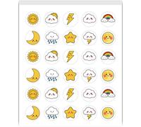 PRESSINART 2400Pcs 80 Feuilles Stickers Planner Météo 0,5 Pouce, Mini Autocollants Icônes Météo Visage Sourire Mignon Auto-adhésifs Imperméables pour Plan Quotidien Journal DIY Scrapbooking