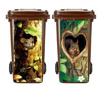 PRESSINART 2Pcs 2 Styles Autocollants pour Bac à Ordures à Roues 15 x 32 Pouces Imperméables Auto-adhésifs Étiquettes en Vinyle pour Poubelle, Autocollants Drôles pour Poubelle Motif Écureuil Souris