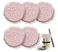 PRESSINART 5 couvercles de Bocal en Tissu pour Levain au Motif Floral Rose Cache de Fermentation Élastique en Tissu de Coton pour la Preuve de Pain Réutilisable Adapté aux Fournitures de Cuisson de