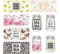 PRESSINART 5 Pièces 5 Styles Autocollants Tasse UV DTF pour 16OZ Gobelets Étanches Rub-on Décalques DIY Créatif 11 x 24 cm Stickers Maman Décoration Verres Bouteilles Boissons