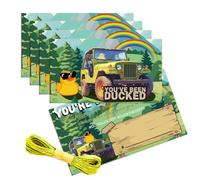 PRESSINART 50 Pièces Cartes Canard Étiquettes Jaunes Youve Been Ducked 3,5 x 2 Pouces Format Carte De Visite Motif Voiture Forêt avec Trou Rond 4 Mm Et Ficelle De Jute 10 M pour Déco Maison Fête
