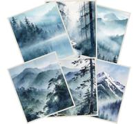 PRESSINART 6 pièces 6 Styles de Torchons Suédois pour la Cuisine de Forêt 7.7 x 6.8 Pouces Torchons Réutilisables Motif Arbre Montagne Éponge Absorbante Séchage Rapide Chiffons de Nettoyage