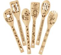 PRESSINART 6Pcs 6 Styles Cuillères de Cuisine Animaux 11,8 x 2,4 Pouces Ustensiles de Cuisine en Bambou Ensemble de Cuillères en Bois Raton Laveur Durable pour Pendaison de Crémaillère Mariage