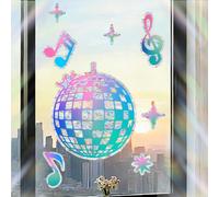 PRESSINART 8 Pièces Stickers Fenêtre Musique 15.7 x 11.8 Pouces Arc en Ciel Suncatcher Autocollants Motif Boule Disco Non Adhésif Réutilisable PVC Protection Oiseaux Décoration Murale Cuisine Salon