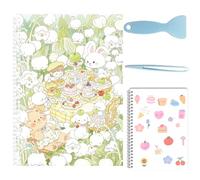 PRESSINART Album de Collection de Stickers Mignon avec Motif de Lapin Format de 8.3 x 5.8 Pouces 5 Feuilles de Stickers Réutilisables Carnet de Rangement en Papier avec 40 grattoirs et Pincettes