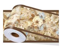 PRESSINART Bordure Papier Peint Florale Vintage 196,9 x 3,9 Pouce Frise Murale Autocollante Boho Jaune Marron Bordure de Papier Peint Frise Murale Autocollante pour Cuisine Décoration