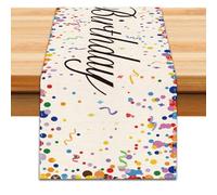 PRESSINART Chemin De Table Joyeux Anniversaire A Pois Colores Motif Confettis Beige Style Festif Saisonniere pour Salon Cuisine Salle A Manger Ferme Decoration Maison Fete Reception 13 x 72 Pouces