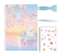 PRESSINART Livre de Stickers Réutilisable Rose de 1 Pouce A5 Taille 3 Feuilles Album de Collection de Stickers Motif Cerisiers en Fleurs Lapins Mignon Organisateur Carnet de Collection avec