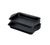 Prestige Aerolift Lot de 2 plaques de cuisson antiadhésives pour four avec poignées extra larges, passent au lave-vaisselle, en acier au carbone durable, 22,9 x 33 cm et 25,4 x 35,6 cm, noir