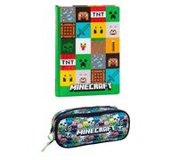 PRESTIGE & DELUXE Agenda compatible avec Minecraft Pattern Pixel 2026-2027 F.to Standard 18 x 14 cm + trousse ovale zippée + porte-clés sifflet et stylo coloré