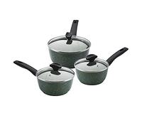 Prestige Eco Batterie de cuisine 3 pièces en aluminium | Ensemble de casseroles antiadhésives avec couvercles - Marmites de cuisson en aluminium recy vec revêtement anti-adhésif à base de plantes