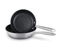 PRESTIGE Lot de 2 poêles à frire antiadhésives en acier inoxydable anti-rayures Compatible induction Passe au four et au lave-vaisselle Argenté 25 et 29 cm
