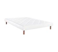 PRESTON - Sommier Tapissier 140x190 Blanc Pieds Bois massif