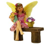PRETMANNS Fairy Garden Fairy - Adorable accessoire pour jardin miniature intérieur ou extérieur - Petite figurine Isabella assise sur un banc - 1 pièce