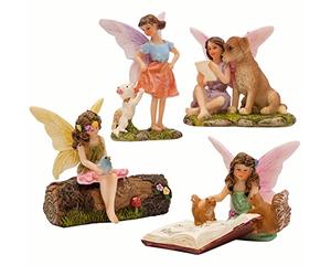 PRETMANNS Fées pour Jardin féérique avec adorables Animaux Miniatures - Un Joli kit d'accessoires pour l'extérieur - Collection de Figurines 5 pièces