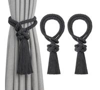 Pretty Jolly Embrasses de rideaux en corde de coton, style bohème tissé à | Convient aux rideaux fins et épais de fenêtre de bureau et de maison, artisanat élégant tissé à la main, lot de 2, gris foncé