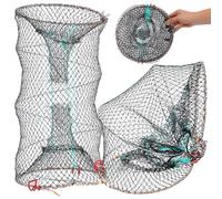 PRETYZOOM 2 Pièces Piège à Crabes Pliable en Fer et Nylon 17x10 Pouces | Filet Noir, Transport Facile et Rangement Simple, pour Écrevisses et Crabes, Paquet