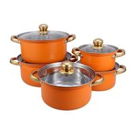 PRETYZOOM 5 ensembles Casseroles Acier Inoxydable avec Poignées Orange Doré Batterie de Cuisine et Complète Pots à Soupe et Marmites Adaptés pour Toutes Cuisinières Compris Induction